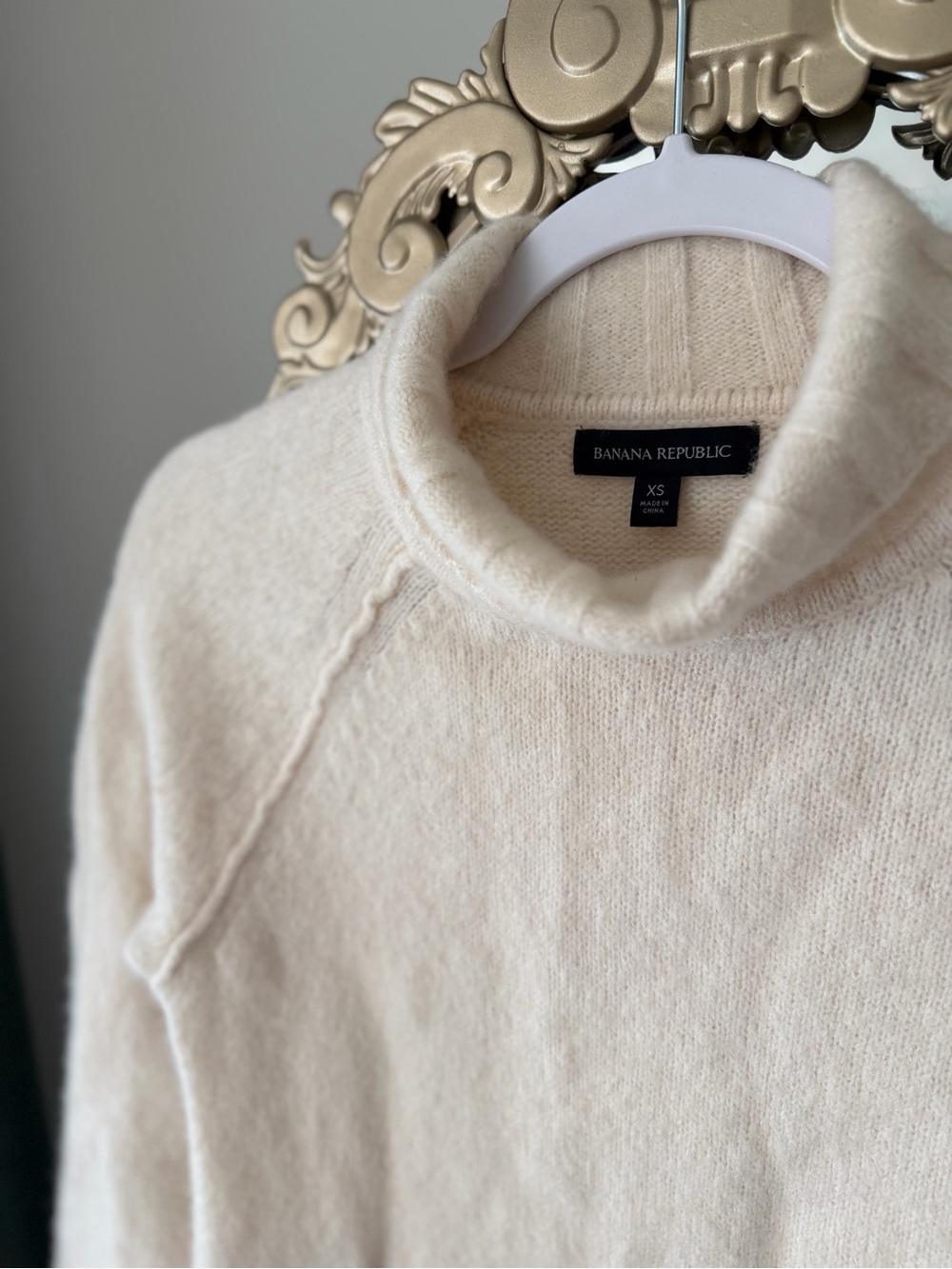 Banana Republic Cream Lightweight Turtleneck Sweater Dress